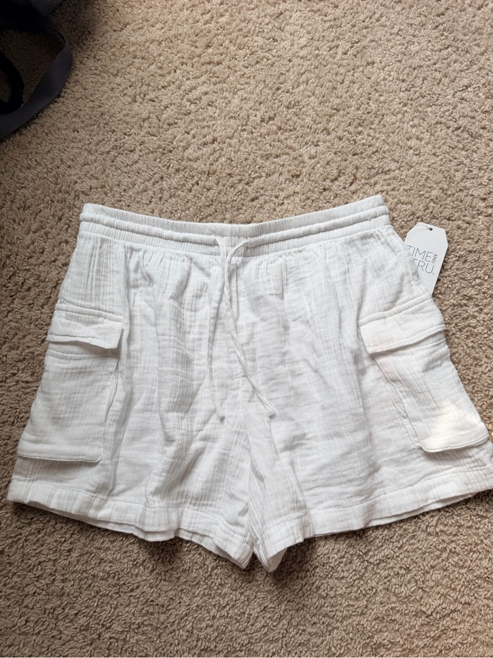 Time and Tru White Cargo Drawstring Shorts